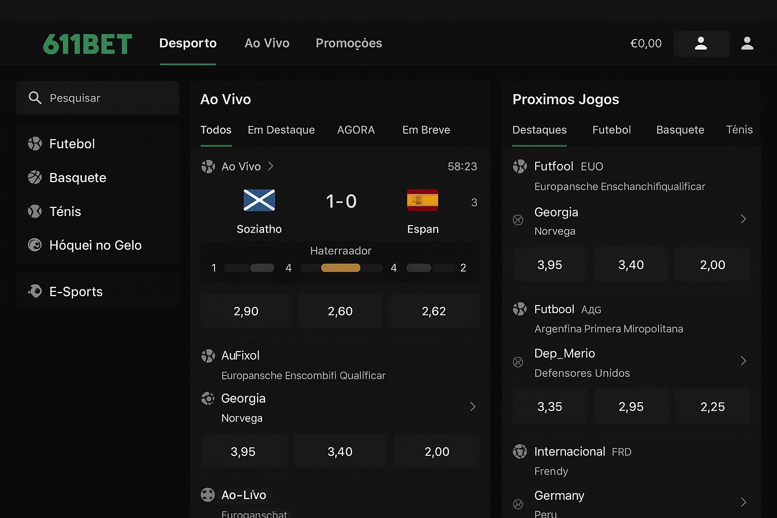 Aposte em apostas esportivas no cassino online 611BET
